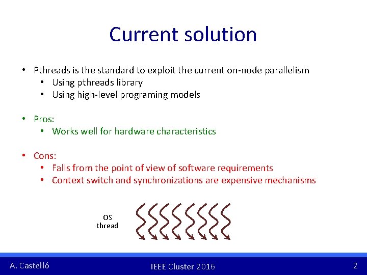 Current solution • Pthreads is the standard to exploit the current on-node parallelism • Current solution • Pthreads is the standard to exploit the current on-node parallelism •