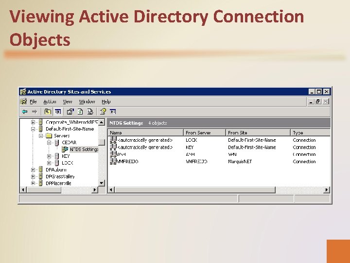 Viewing Active Directory Connection Objects 