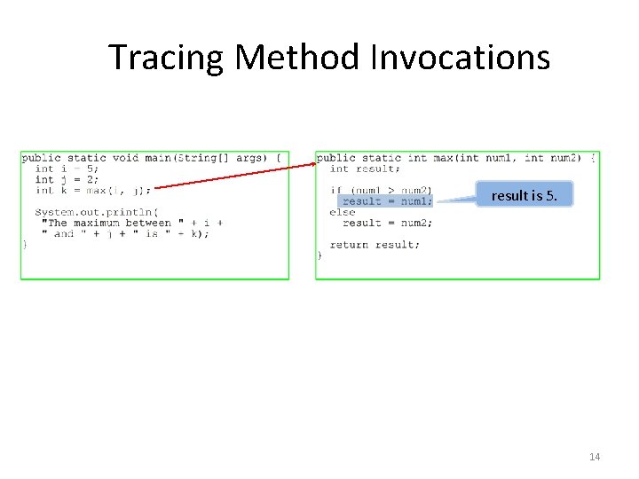 Tracing Method Invocations result is 5. 14 Tracing Method Invocations result is 5. 14