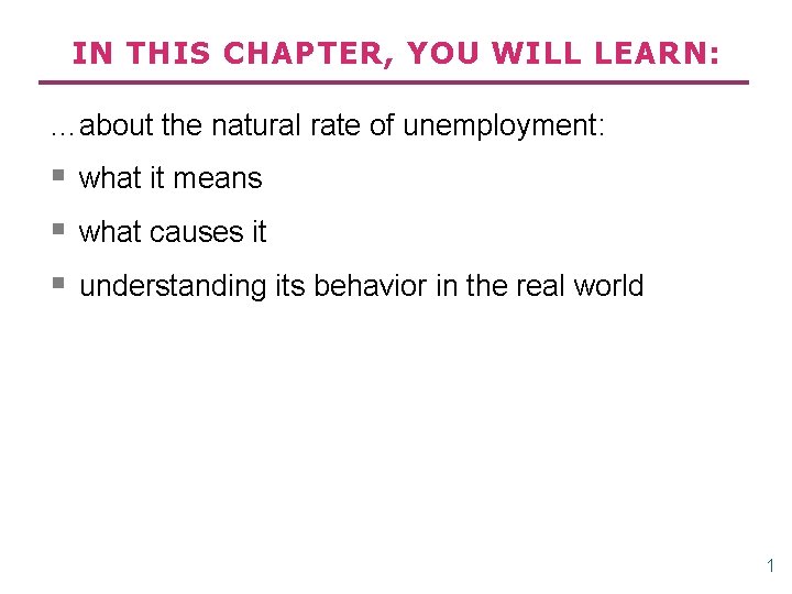 IN THIS CHAPTER, YOU WILL LEARN: …about the natural rate of unemployment: § what