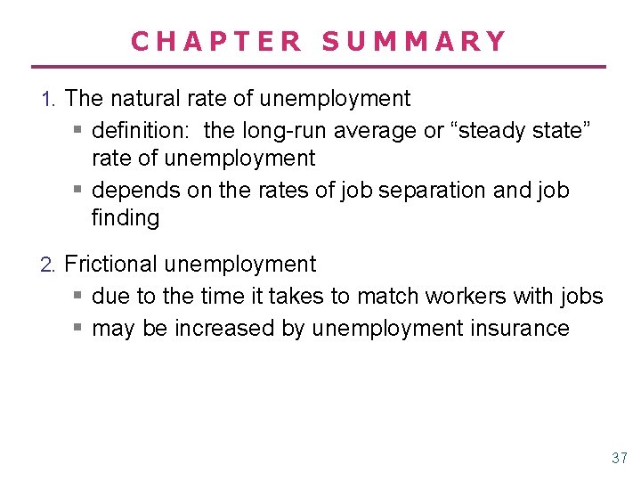 CHAPTER SUMMARY 1. The natural rate of unemployment § definition: the long-run average or