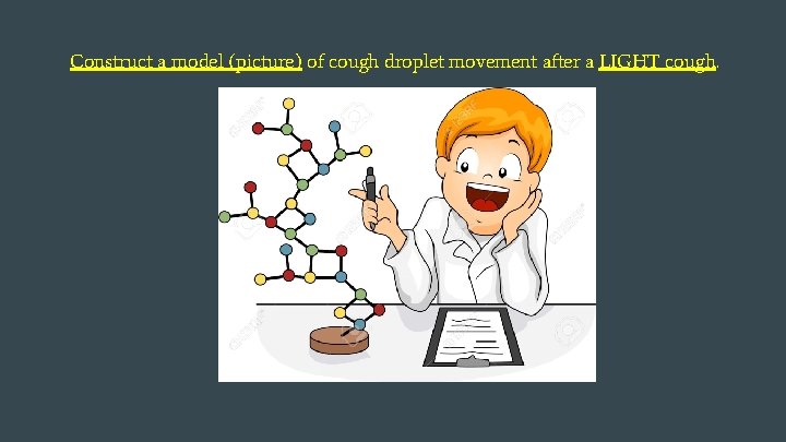 Construct a model (picture) of cough droplet movement after a LIGHT cough. 