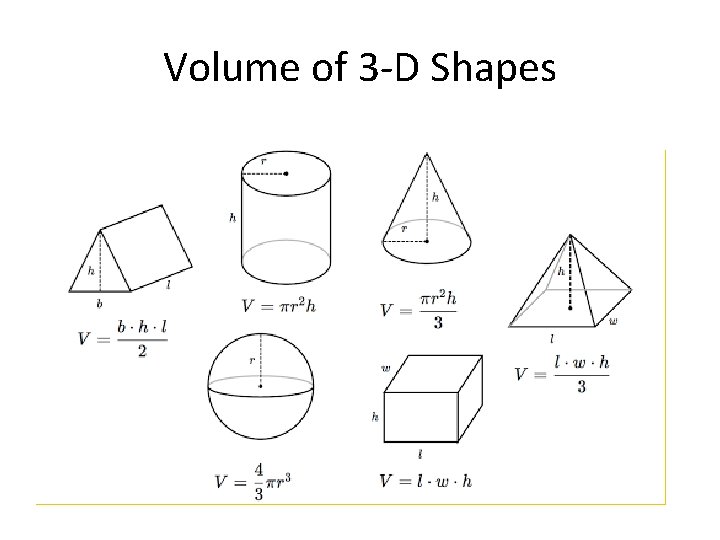 Volume of 3 -D Shapes 