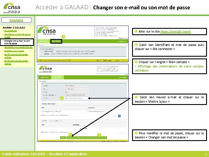 Accéder à GALAAD| Changer son e-mail ou son mot de passe Sommaire Accéder à