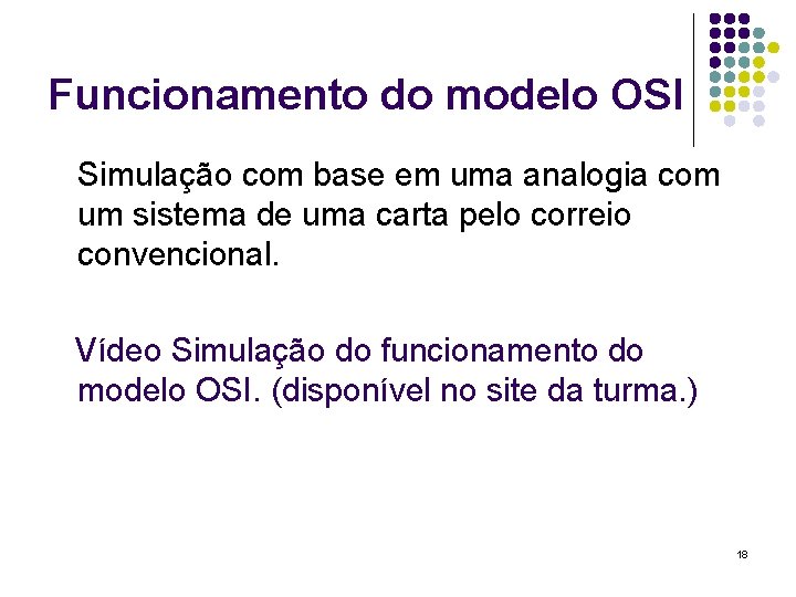 Funcionamento do modelo OSI Simulação com base em uma analogia com um sistema de