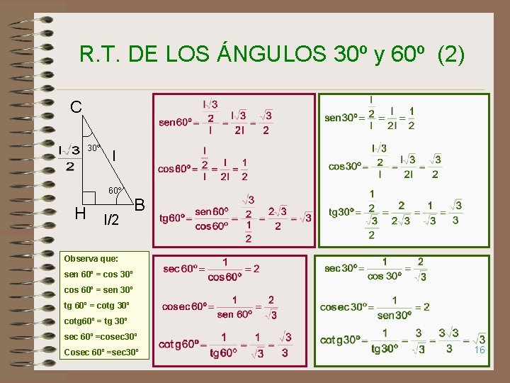 R. T. DE LOS ÁNGULOS 30º y 60º (2) C 30º l 60º H