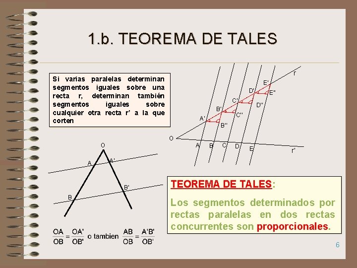 1. b. TEOREMA DE TALES r Si varias paralelas determinan segmentos iguales sobre una