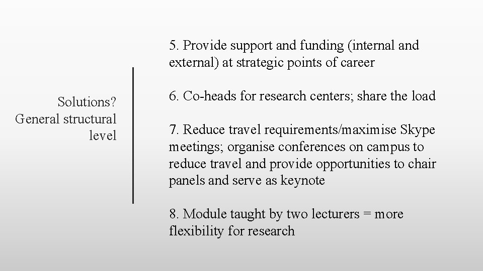 5. Provide support and funding (internal and external) at strategic points of career Solutions?