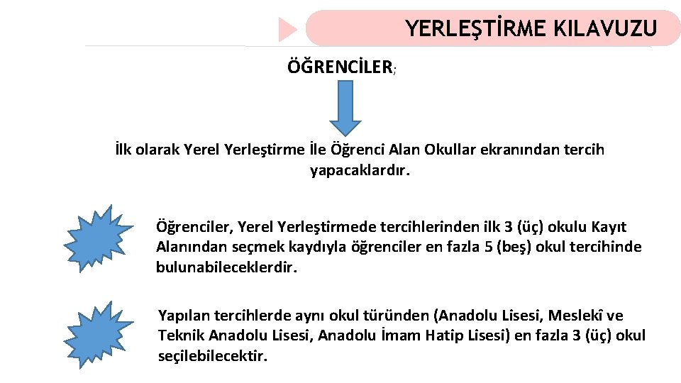 YERLEŞTİRME KILAVUZU ÖĞRENCİLER; İlk olarak Yerel Yerleştirme İle Öğrenci Alan Okullar ekranından tercih yapacaklardır.