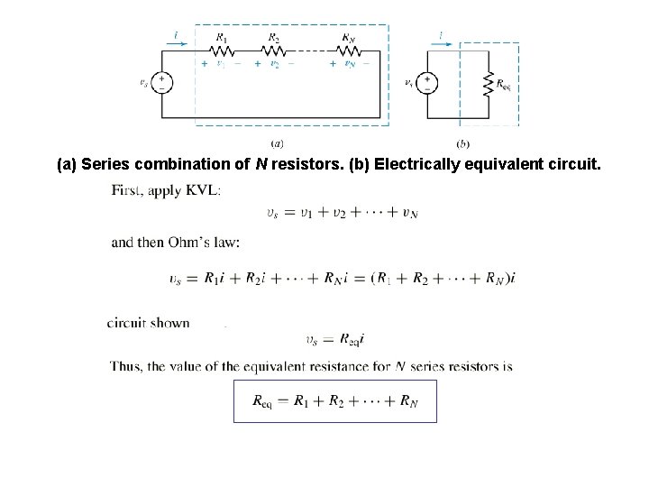 (a) Series combination of N resistors. (b) Electrically equivalent circuit. 