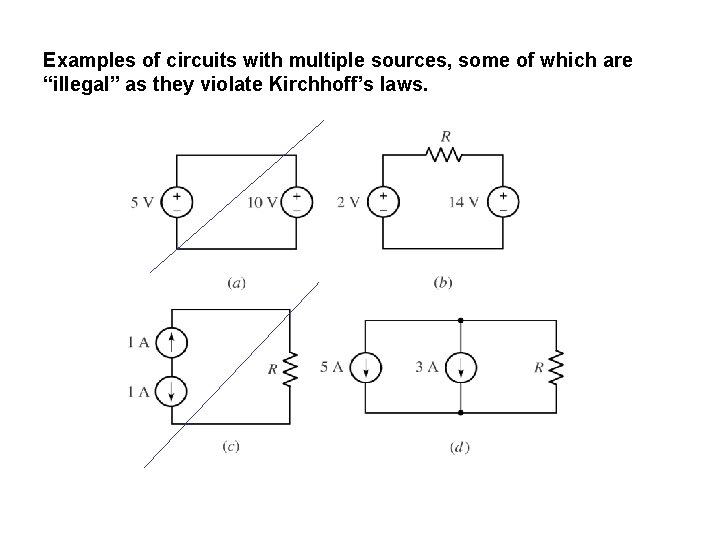 Examples of circuits with multiple sources, some of which are “illegal” as they violate