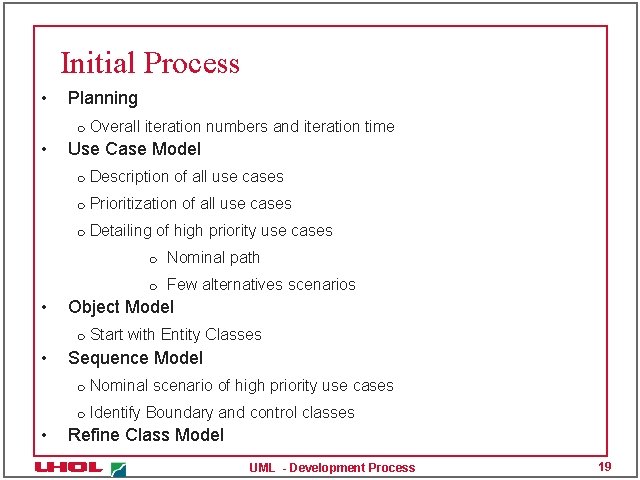 Initial Process • Planning m • • Use Case Model m Description of all Initial Process • Planning m • • Use Case Model m Description of all