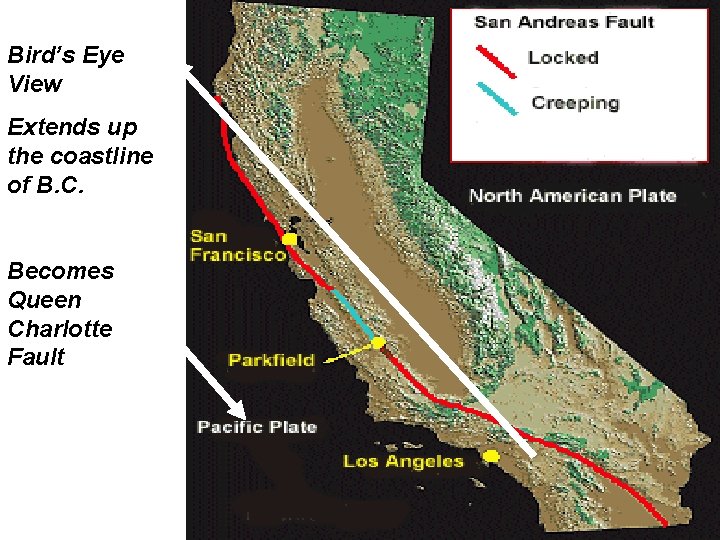 Bird’s Eye View Extends up the coastline of B. C. Becomes Queen Charlotte Fault