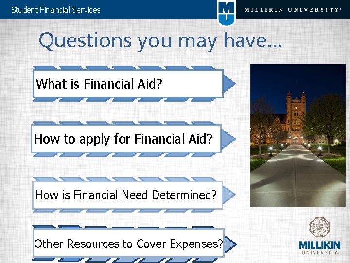 Student Financial Services Questions you may have… What is Financial Aid? How to apply
