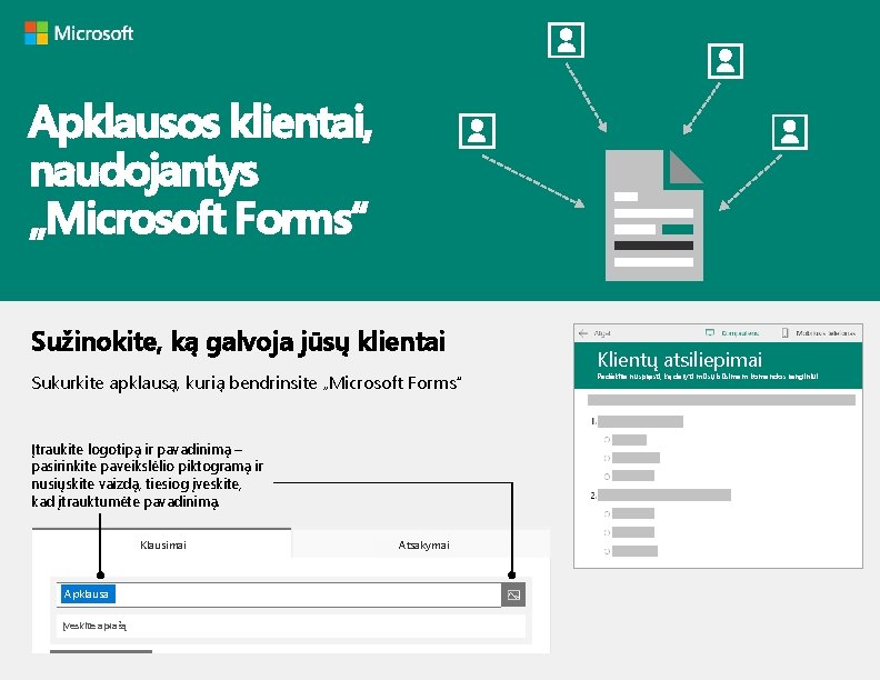 Apklausos klientai, naudojantys „Microsoft Forms“ Sužinokite, ką galvoja jūsų klientai Sukurkite apklausą, kurią bendrinsite