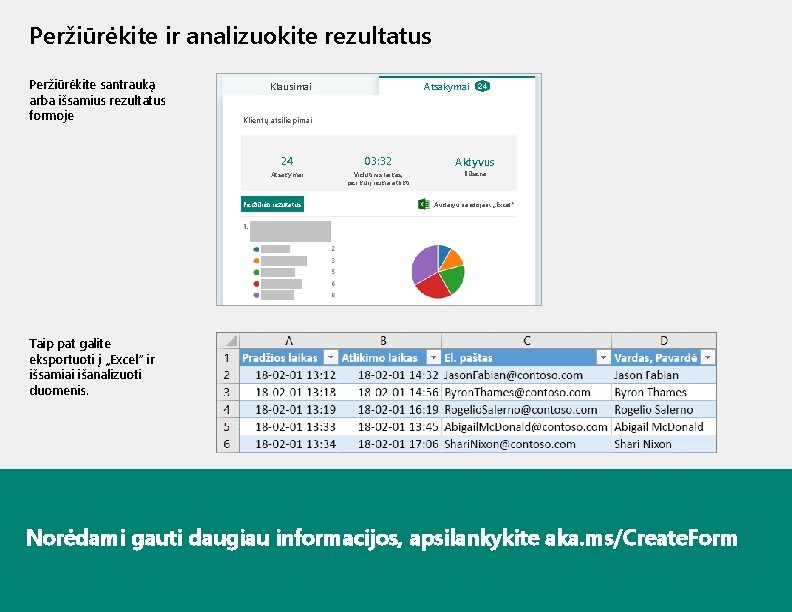 Peržiūrėkite ir analizuokite rezultatus Peržiūrėkite santrauką arba išsamius rezultatus formoje Klausimai Atsakymai 24 Klientų