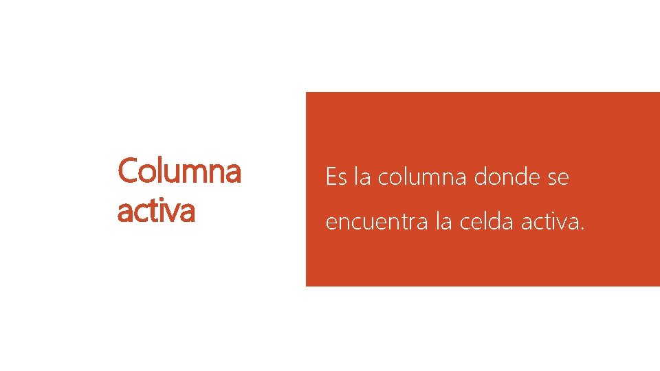 Columna activa Es la columna donde se encuentra la celda activa. 