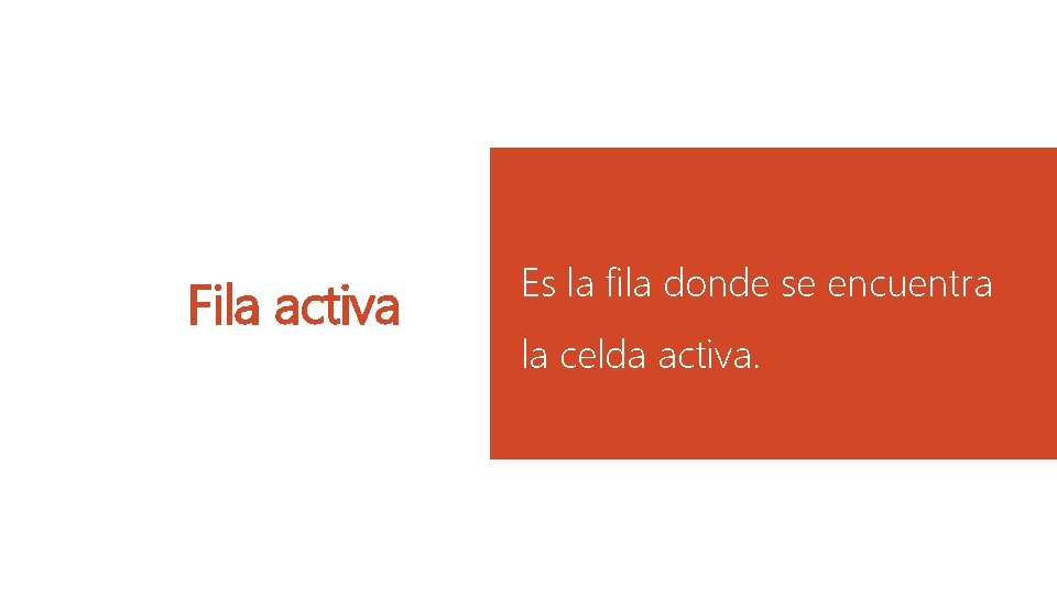 Fila activa Es la fila donde se encuentra la celda activa. 