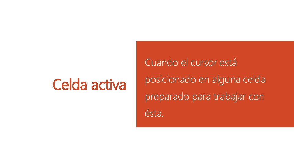 Cuando el cursor está Celda activa posicionado en alguna celda preparado para trabajar con