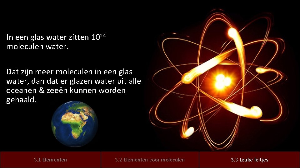 In een glas water zitten 1024 moleculen water. Dat zijn meer moleculen in een