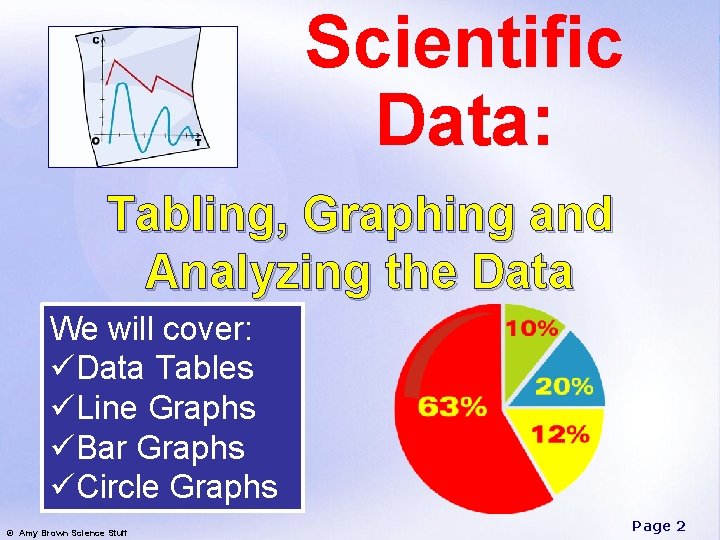 Scientific Data: Tabling, Graphing and Analyzing the Data We will cover: üData Tables üLine