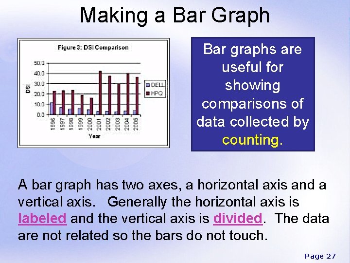 Making a Bar Graph Bar graphs are useful for showing comparisons of data collected