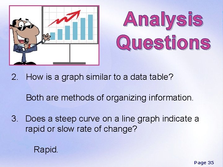Analysis Questions 2. How is a graph similar to a data table? Both are