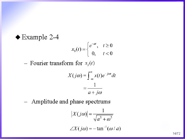 u Example 2 -4 – Fourier transform for – Amplitude and phase spectrums 14/72