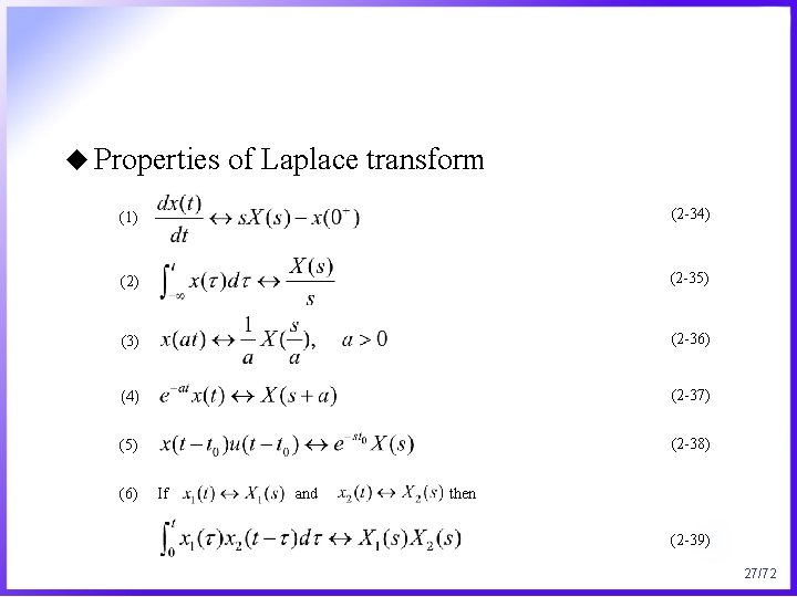 u Properties of Laplace transform (1) (2 -34) (2 -35) (3) (2 -36) (4)