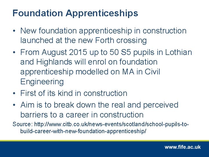 Foundation Apprenticeships • New foundation apprenticeship in construction launched at the new Forth crossing