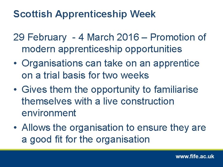 Scottish Apprenticeship Week 29 February - 4 March 2016 – Promotion of modern apprenticeship