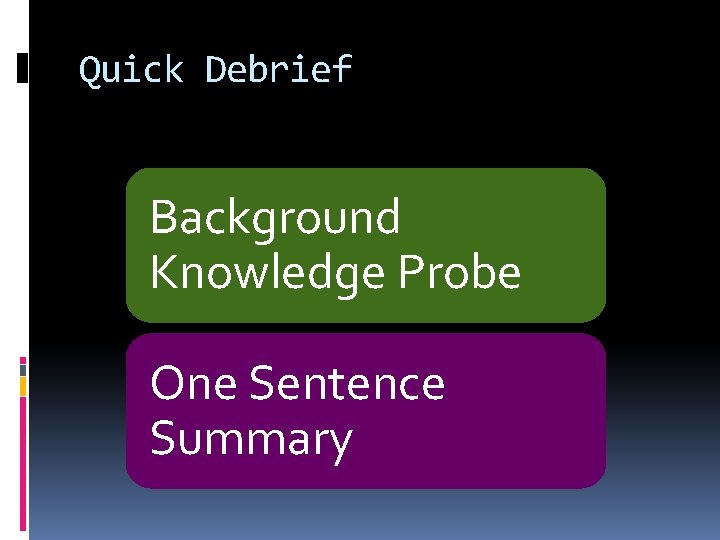 Quick Debrief Background Knowledge Probe One Sentence Summary 