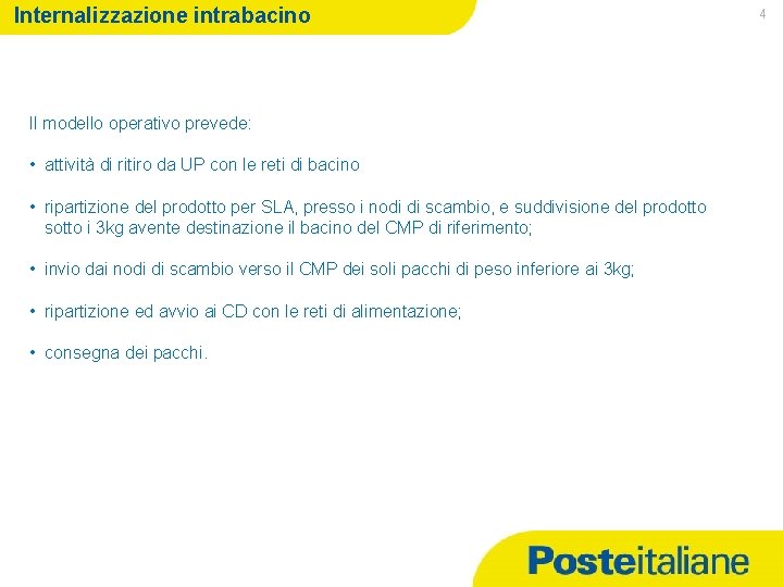 Internalizzazione intrabacino Il modello operativo prevede: • attività di ritiro da UP con le