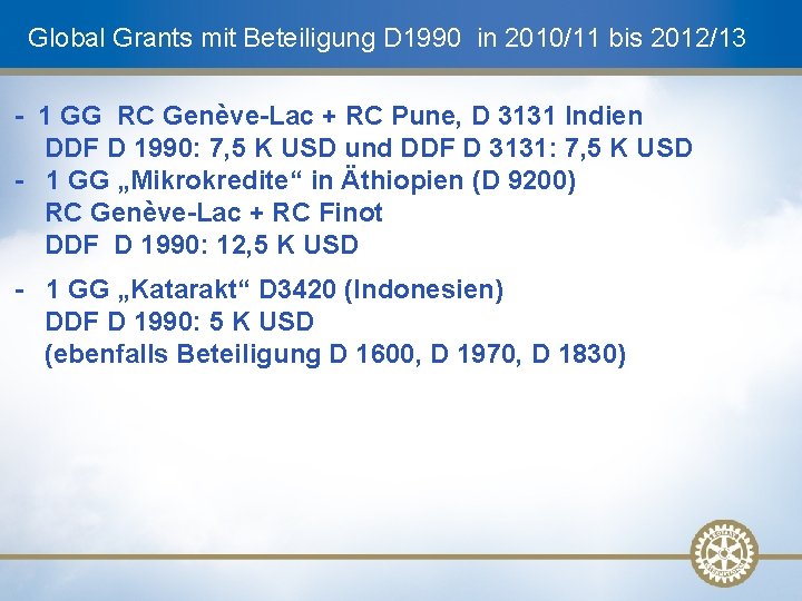 Global Grants mit Beteiligung D 1990 in 2010/11 bis 2012/13 - 1 GG RC