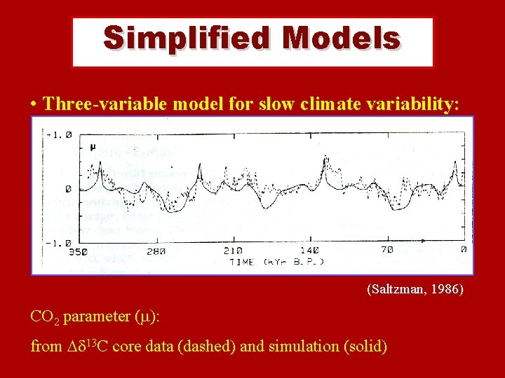 Simplified Models • Three-variable model for slow climate variability: (Saltzman, 1986) CO 2 parameter