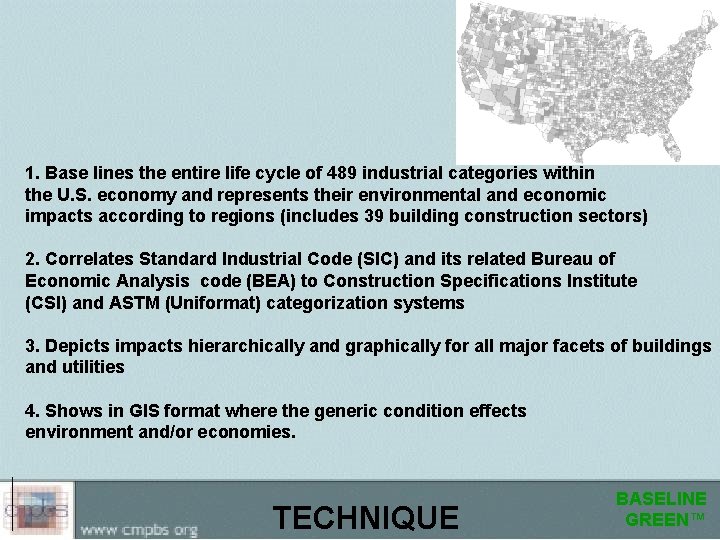 1. Base lines the entire life cycle of 489 industrial categories within the U.