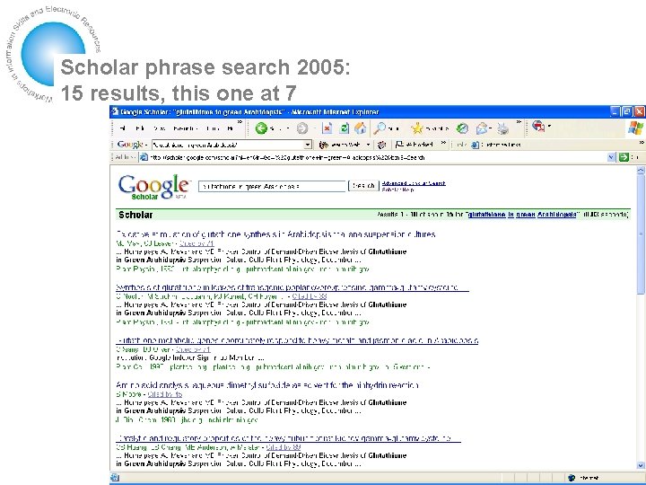 Scholar phrase search 2005: 15 results, this one at 7 