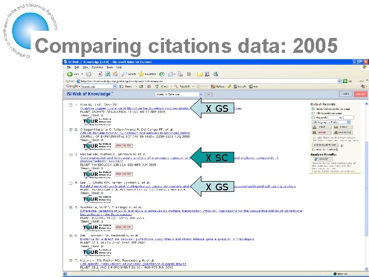 Comparing citations data: 2005 X GS X SC X GS 