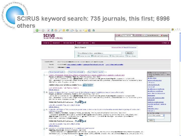 SCIRUS keyword search: 735 journals, this first; 6996 others 