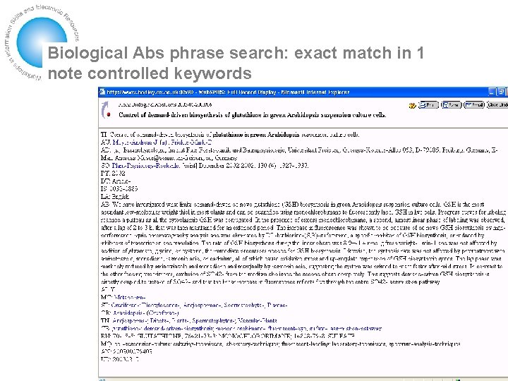 Biological Abs phrase search: exact match in 1 note controlled keywords 