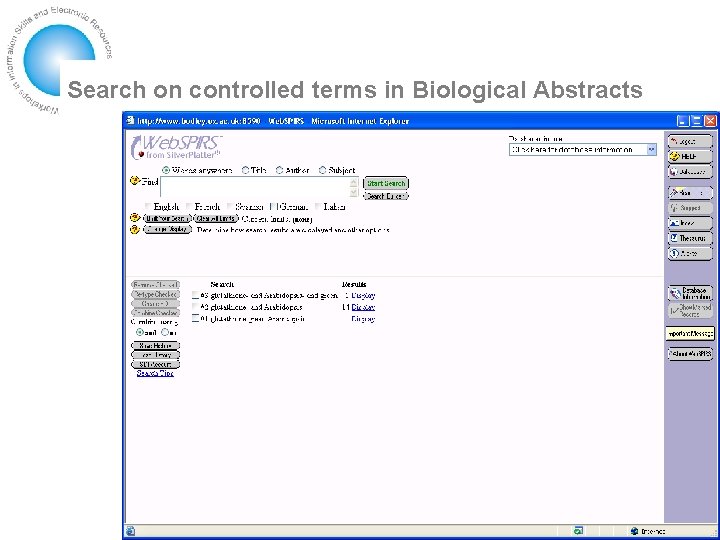 Search on controlled terms in Biological Abstracts 