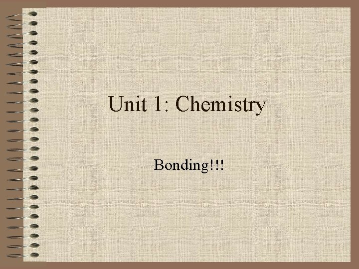 Unit 1: Chemistry Bonding!!! 
