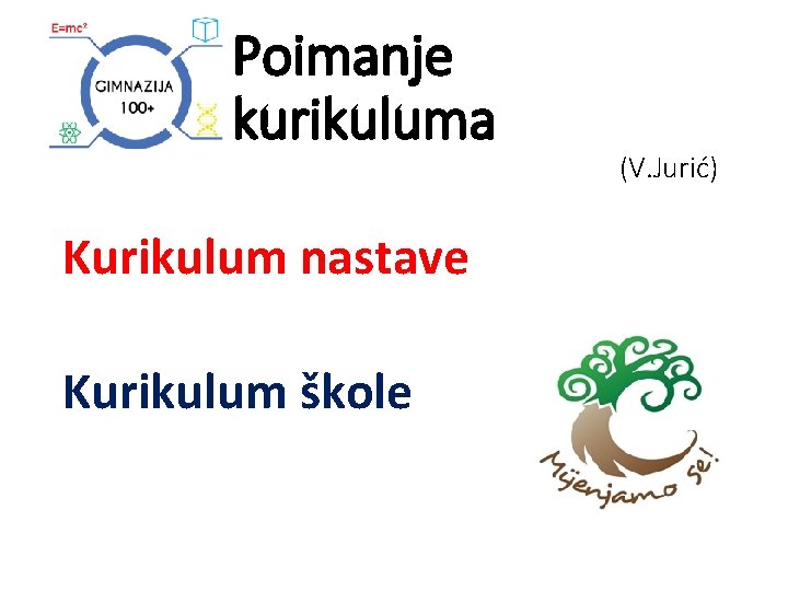 Poimanje kurikuluma Kurikulum nastave Kurikulum škole (V. Jurić) 