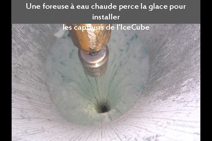 Une foreuse à eau chaude perce la glace pour installer les capteurs de l’Ice.