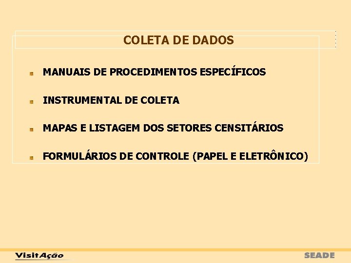COLETA DE DADOS MANUAIS DE PROCEDIMENTOS ESPECÍFICOS INSTRUMENTAL DE COLETA MAPAS E LISTAGEM DOS