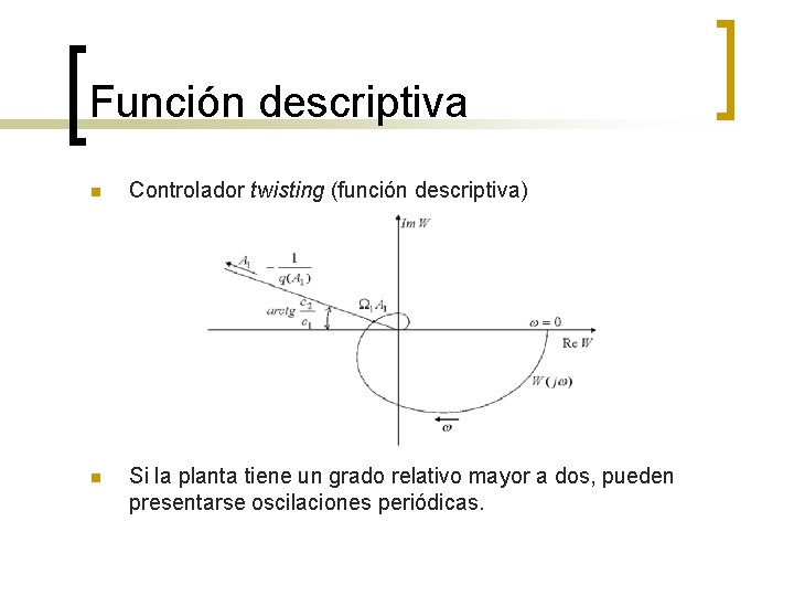 Función descriptiva n Controlador twisting (función descriptiva) n Si la planta tiene un grado
