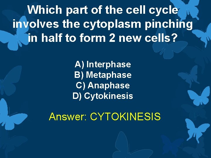 Which part of the cell cycle involves the cytoplasm pinching in half to form