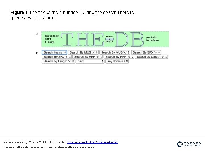 Figure 1 The title of the database (A) and the search filters for queries