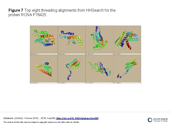 Figure 7 Top eight threading alignments from HHSearch for the protein RCNA P 76425.