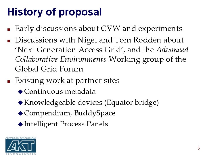 History of proposal n n n Early discussions about CVW and experiments Discussions with